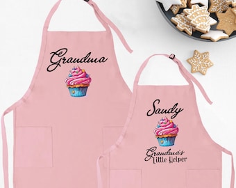 Custom Grandma and Grandchild Apron, Mom and Daughter Matching Aprons, Cupcake Apron Set, Custom Family Aprons, Personalized Kids Apron
