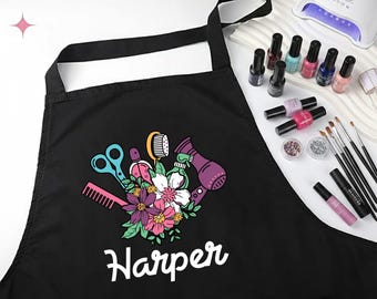 Personalized Hairdresser Apron, Floral Beauty Salon Aprons, Hair Stylist Gift Apron