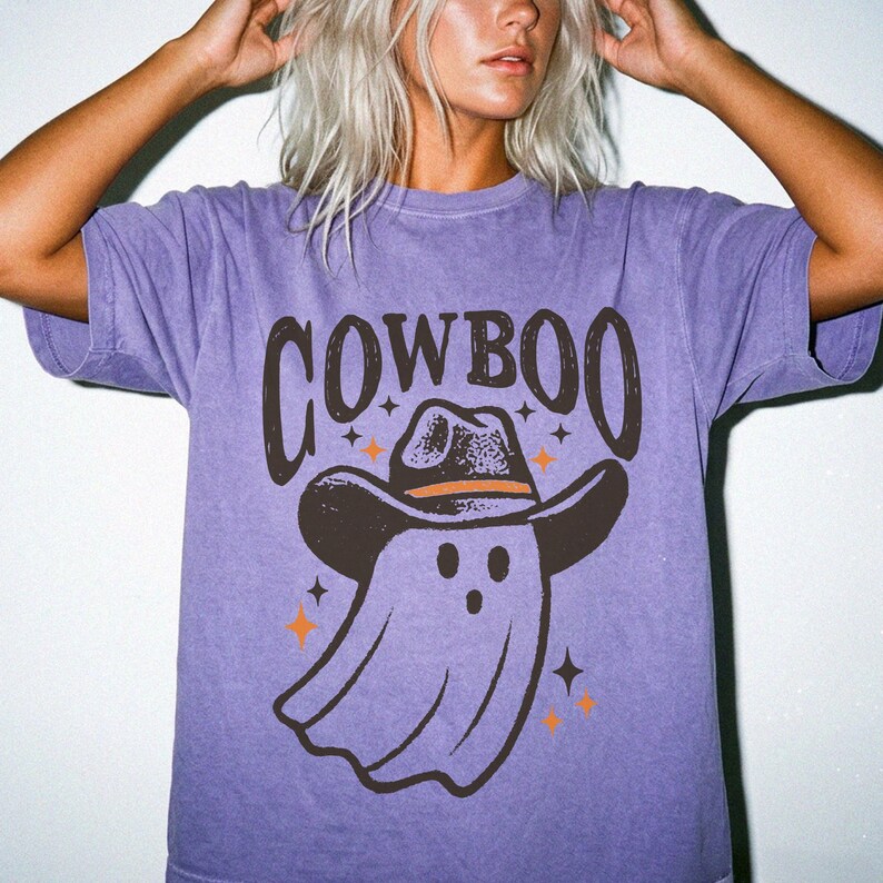 Western Ghost Comfort Colors® Shirt, Cowboy Halloween T-Shirt, Spooky Fall Shirt, Retro Halloween Cowboy Hat Ghost Tee