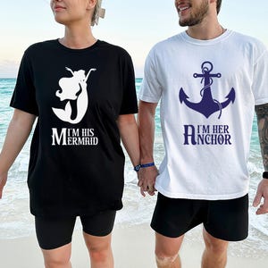 Camisetas combinando para casais em cruzeiros, &quot;Eu sou a âncora dela&quot;, &quot;Eu sou a sereia dele&quot;, trajes para ele e para ela, camisetas para casais em cruzeiros, moletom para lua de mel