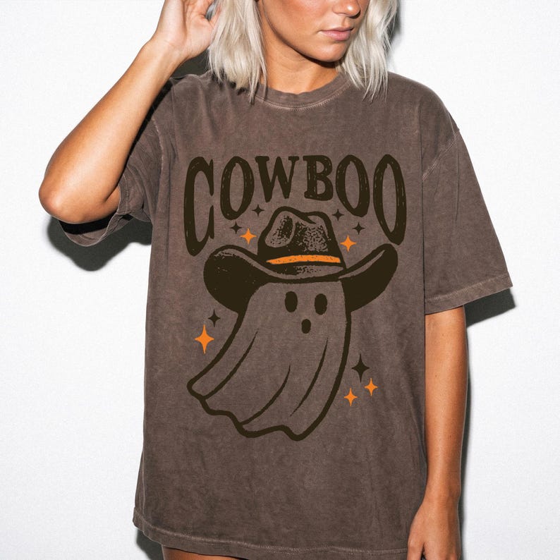 Western Ghost Comfort Colors® Shirt, Cowboy Halloween T-Shirt, Spooky Fall Shirt, Retro Halloween Cowboy Hat Ghost Tee