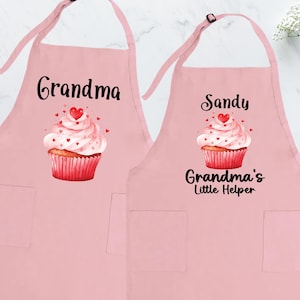 Custom Grandma and Grandchild Apron, Mom and Daughter Matching Aprons, Cupcake Apron Set, Custom Family Aprons, Personalized Kids Apron