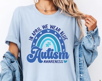 Maglietta per la consapevolezza dell'autismo, maglietta "Ad aprile indossiamo il blu", maglietta regalo per l'accettazione dell'autismo, maglione per la neurodiversità