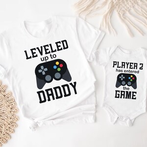 Dad and Son Shirt, Leveled Up To Daddy T-Shirt, Gamer Dad and Player Kids Tees,  Dad and Baby Matching Sweatshirt