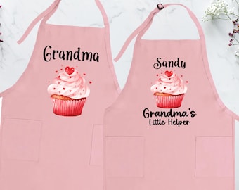 Custom Grandma and Grandchild Apron, Mom and Daughter Matching Aprons, Cupcake Apron Set, Custom Family Aprons, Personalized Kids Apron