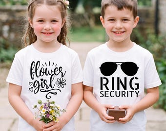 Flower Girl & Ring Security T-Shirt, Wedding Matching Kids Shirts, Petal Patrol and Ring Bearer Tees