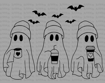 Joli café fantôme effrayant PNG, téléchargement numérique Halloween