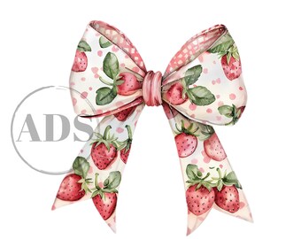 Lazo de fresa coqueto PNG, diseño de cinta femenina (descarga digital)