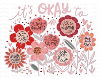 Motivational Floral PNG, Positive Affirmations, Boho Flowers (Digital Download)