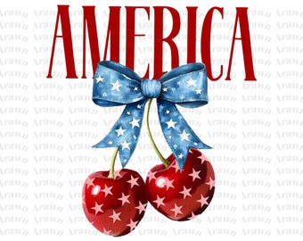 America Cherries PNG, July 4th, USA Flag (Digital Download)
