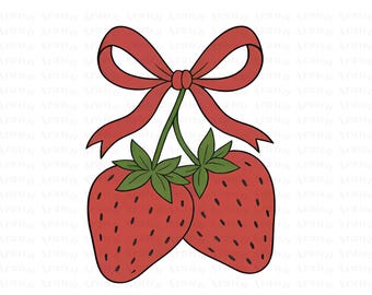 Retro Strawberry Bow Png, Trendy Foodie Clipart (Digital Download)