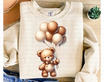 Teddy Bear with Balloons PNG, Kids Sublimation Design (Instant Download)