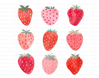 Strawberry Clipart, Vintage Berry PNG, Summer Designs (Digital Download)