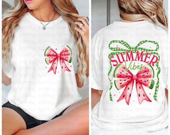 Watermelon Bow PNG, Summer Vibes Gingham Clipart (Instant Download)