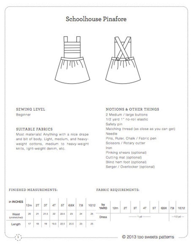 Schoolhouse Pinafore / PDF sewing pattern / sizes toddler 12m to 10/12 / Instant download image 5