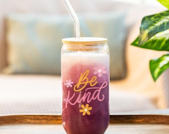 Sei Kind Sipper Glas | 16 Unzen | Umweltfreundliches Trinkgefäß, Blumenglas, Geschenk für Freunde, Wohnkultur, inspirierendes Trinkgeschirr