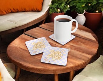 Enjoy Today Corkwood Coaster Set - Positive Vibe Drink Coasters for Home Decor, Gift for Friends, Kitchen Accessory, Table Decor, Cheers