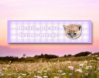 Whimsical Cat Bumper Sticker: 'Bestie, Please Let Me Merge' Cat Lover Gift, Car Decal, Kawaii Cat Sticker,  Funny Car Bumper Sticker