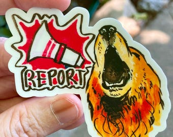 Dog Report Button Hand Drawn Vinyl Sticker