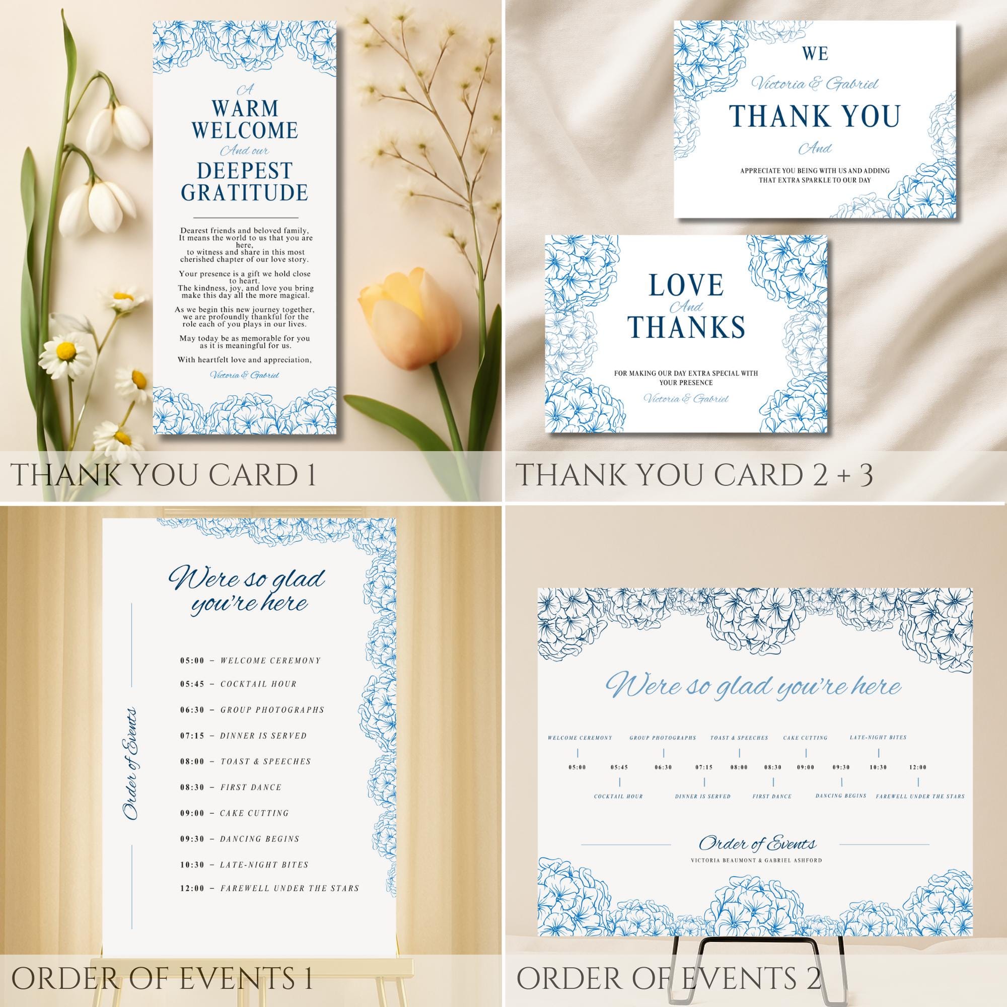 Editable Blue Hydrangea Wedding Bundle Template – Floral Printable in ...