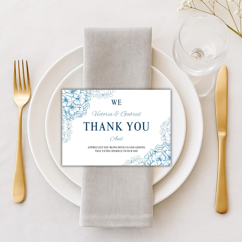 Editable Blue Hydrangea Wedding Thank You Template – Floral Printable ...
