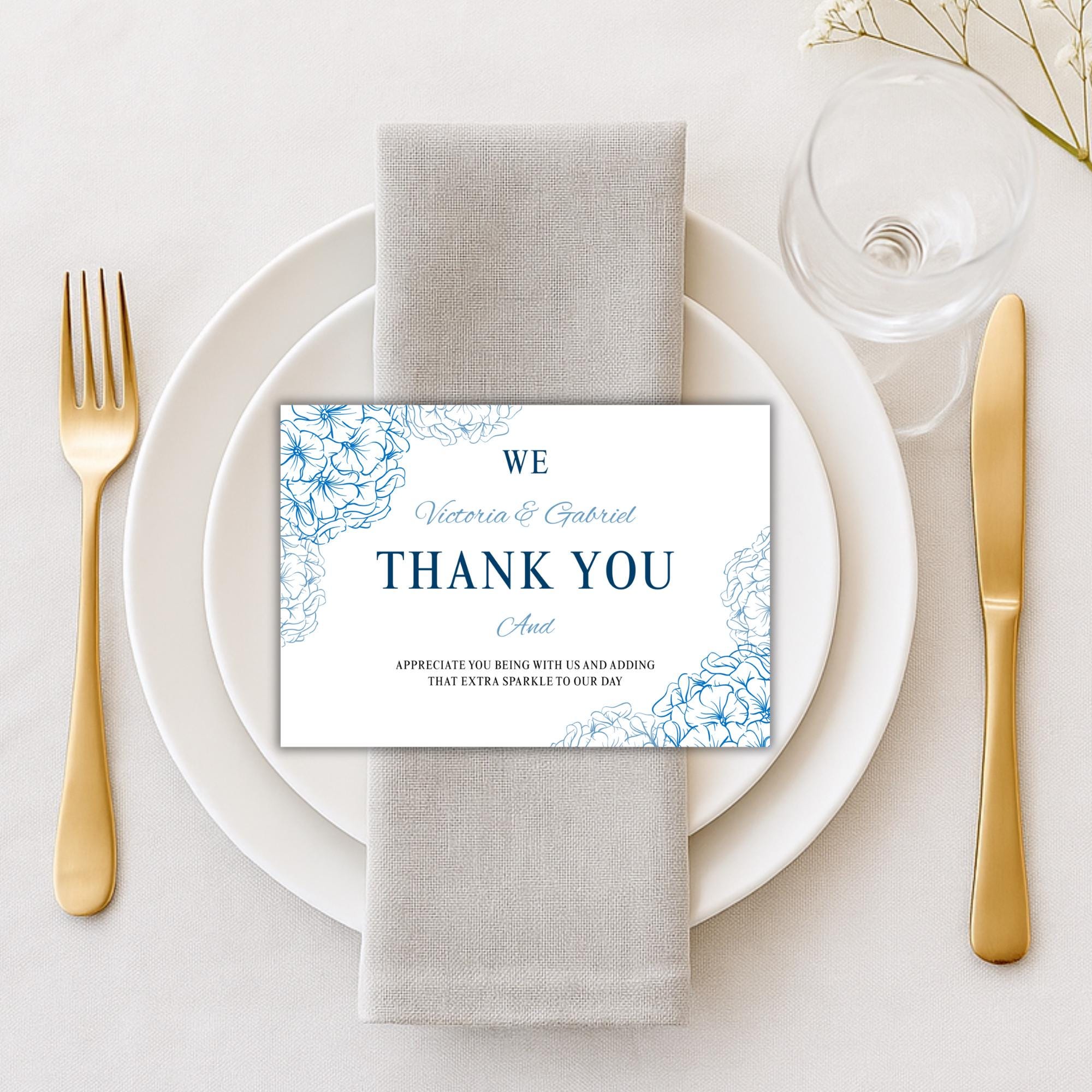 Editable Blue Hydrangea Wedding Thank You Template – Floral Printable ...