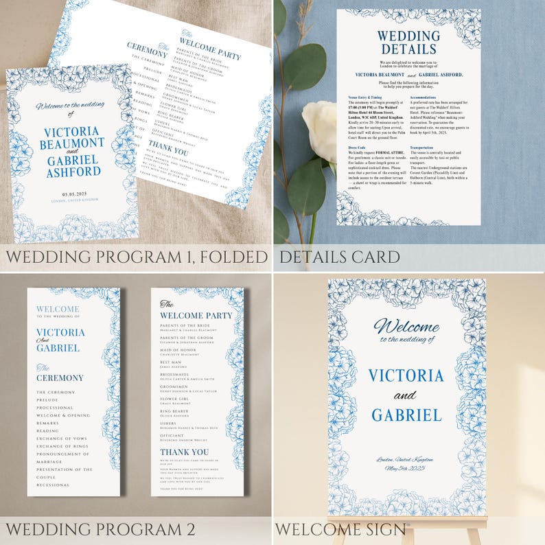 Editable Blue Hydrangea Wedding Bundle Template – Floral Printable in ...