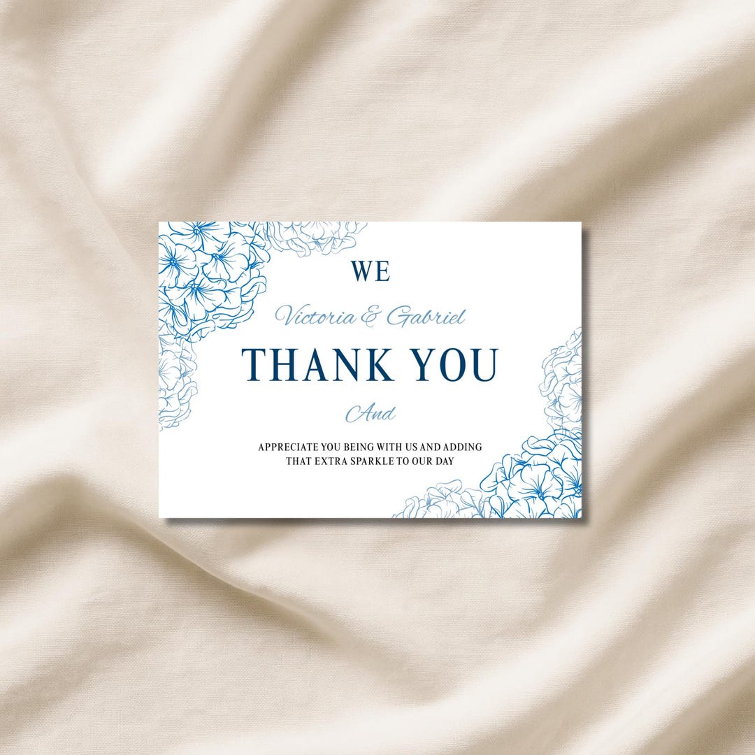 Editable Blue Hydrangea Wedding Thank You Template – Floral Printable ...