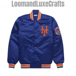 MLB New York Mets Satin Jacket | Baseball 90&#39;s Blue Varsity Jacket | Vintage Retro Jacket Lettermen Style Custom Team Jacket | Unisex