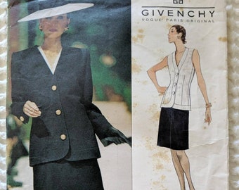 Vogue Sewing Pattern #1735 Givenchy Paris Original 1996 Jacket Sleeveless Top Skirt  Sz 8-10-12 Bust 31-1/2 32-1/2 34 FF Uncut