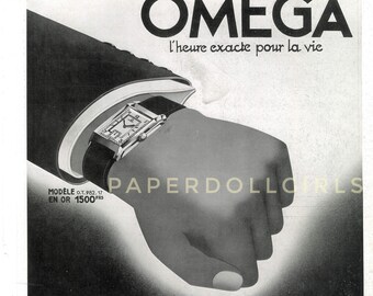 Vintage French LARGE Size ORIGINAL Magazine Ad 1930s Omega Watches Men's Timepiece Advertisement L'Illustration 1935 Paper Ephemera