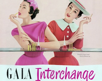 ORIGINAL Fashion Magazine Ad Vogue UK October 1954 Gala of London Lipstick Illustration Paper Ephemera Wall Art Collectible Mid Century