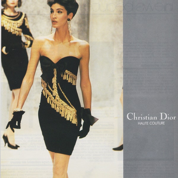 ORIGINAL Fashion Magazine Ad L'Officiel Sept 1987 Christan DIOR Designer Cocktail Dress Paper Ephemera Ad Wall Art Collectible