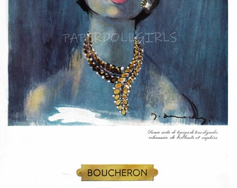 DIGITAL INSTANT Download Vintage 8-1/2x11" French Femina 1949 Boucheron Jewelers Paris Illustration CollageJournal Card Craft Wall Art