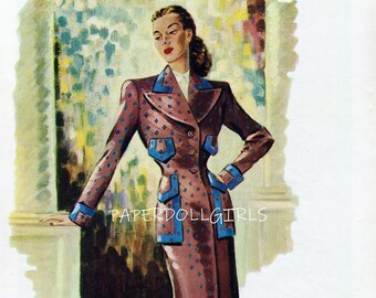 DIGITAL INSTANT Download Vintage 8-1/2x11" Ad British Harper's Bazaar Sept 1947 Simon Massey Suit Collage Junk Journal Cards Craft Wall Art