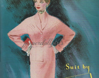 DIGITAL INSTANT Download Vintage 8-1/2x11" Fashion Ad UK Vogue January 1956 Heatona Pink Suit Collage Journal Cards Craft Art