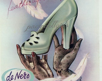 DIGITAL INSTANT Download Vintage 8-1/2x11" Fashion Ad UK Vogue June 1949 Bentalls Shoes High Heels Collage Journal Cards Craft Art