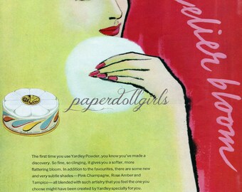 ORIGINAL Fashion Magazine Ad Vogue UK April 1948 Yardley Dusting Powder Illustration Paper Ephemera Wall Art Collectible Mid Century