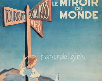 DIGITAL INSTANT Download Vintage 8-1/2x11" French Le Miroir Du Monde COVER May 1933 Illustration Collage Junk Journal Cards Craft Wall Art