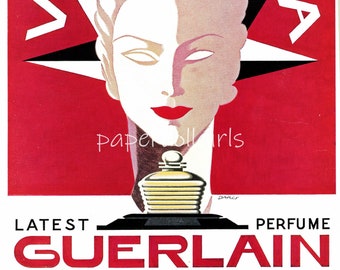 DIGITAL INSTANT Download Vintage 8-1/2x11" French Vogue April 1937  Guerlain Perfume Vega Illustration Collage Journal Card Craft Wall Art