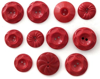 Vintage 1940s Red Sew Through Buttons Eleven Miscellaneous Collection of Red Plastic Buttons Sewing Notions Craft