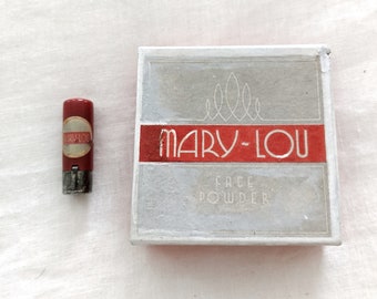 Vintage 1950's Mary Lou Face Powder & Lipstick Australian Make-Up Vanity Cosmetics Face Powder Box Unopened