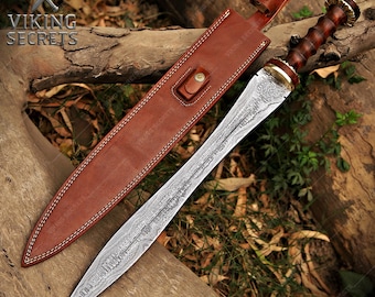 Hand Forged Damascus Steel Viking Sword: Cosplay LARP Medieval Cutlass,  Tariff free for USA
