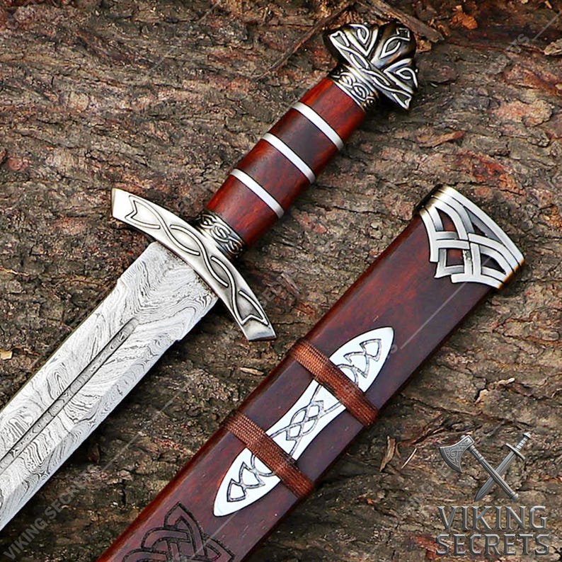 Espada vikinga de acero de Damasco forjada a mano: regalo para cosplay o boda. imagen 2