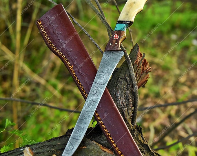 Handmade Damascus Steel Fish Fillet Knife: Bone Handle, Viking Style