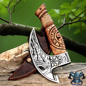 Viking Pizza Cutter Axe, Ash Wood handle, The Original custom hand forged pizza Axe, Best gifts for her, Best Anniversary Gifts for Him,