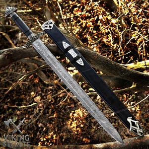 Espada vikinga de acero de Damasco forjada a mano: regalo para cosplay o boda. Black North