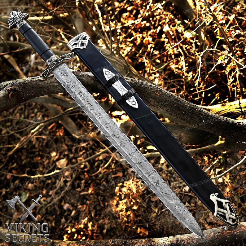 Espada vikinga de acero de Damasco forjada a mano: regalo para cosplay o boda. Black North