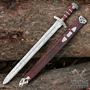 Espada vikinga de acero de Damasco forjada a mano: regalo para cosplay o boda. Brown North