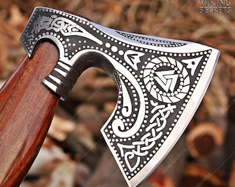 Personalized Viking Axe, Hand made Carbon Steel Camping Hatchet With Leather Sheath